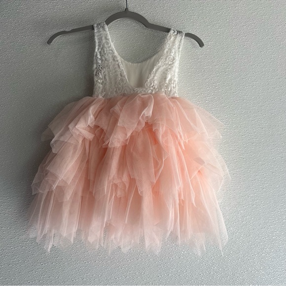 2Bunnies Girl Peony Lace Back A-Line Tiered Tutu Tulle Flower Girl Dress 12M - Picture 15 of 16
